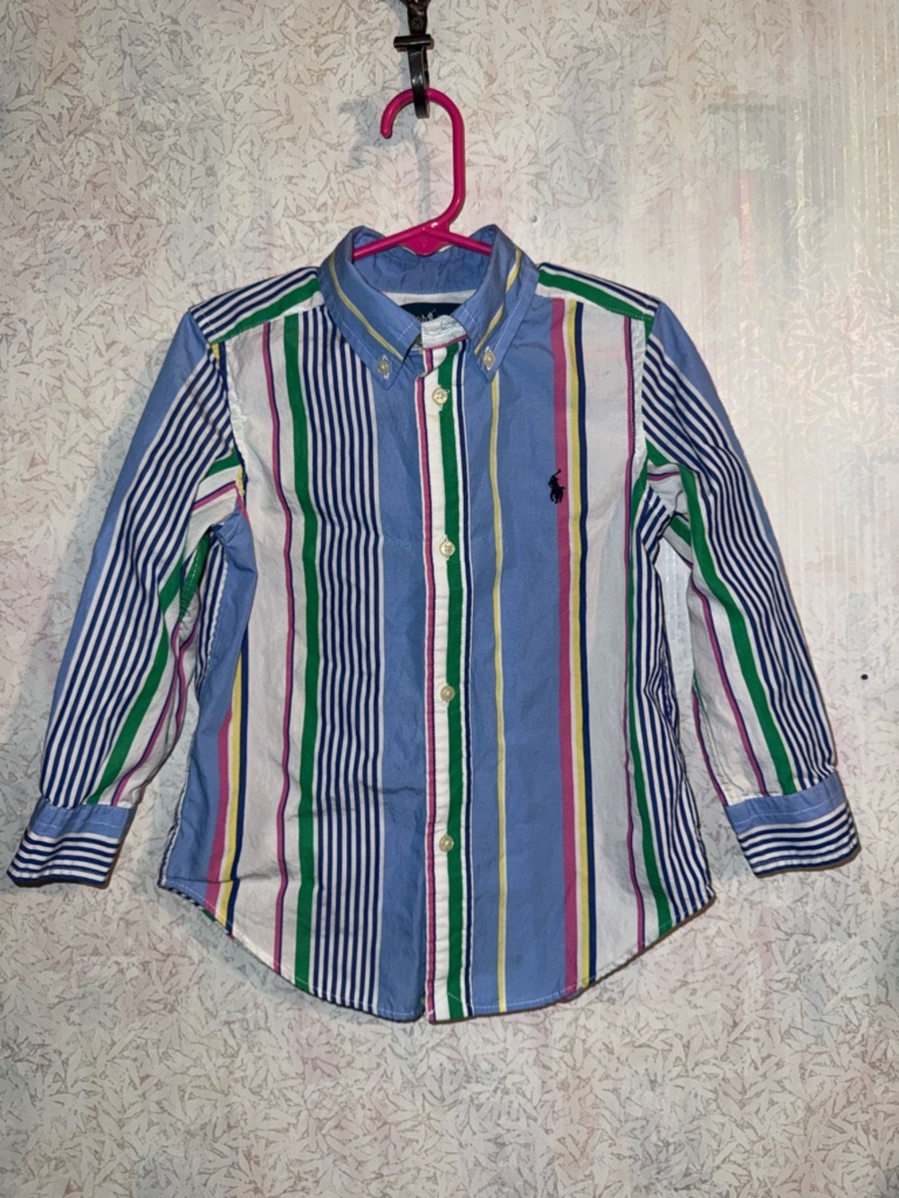 Ralph Lauren Boys' Multicolor Striped Button-Down Shirt - Blue/Green/White, 3/3T